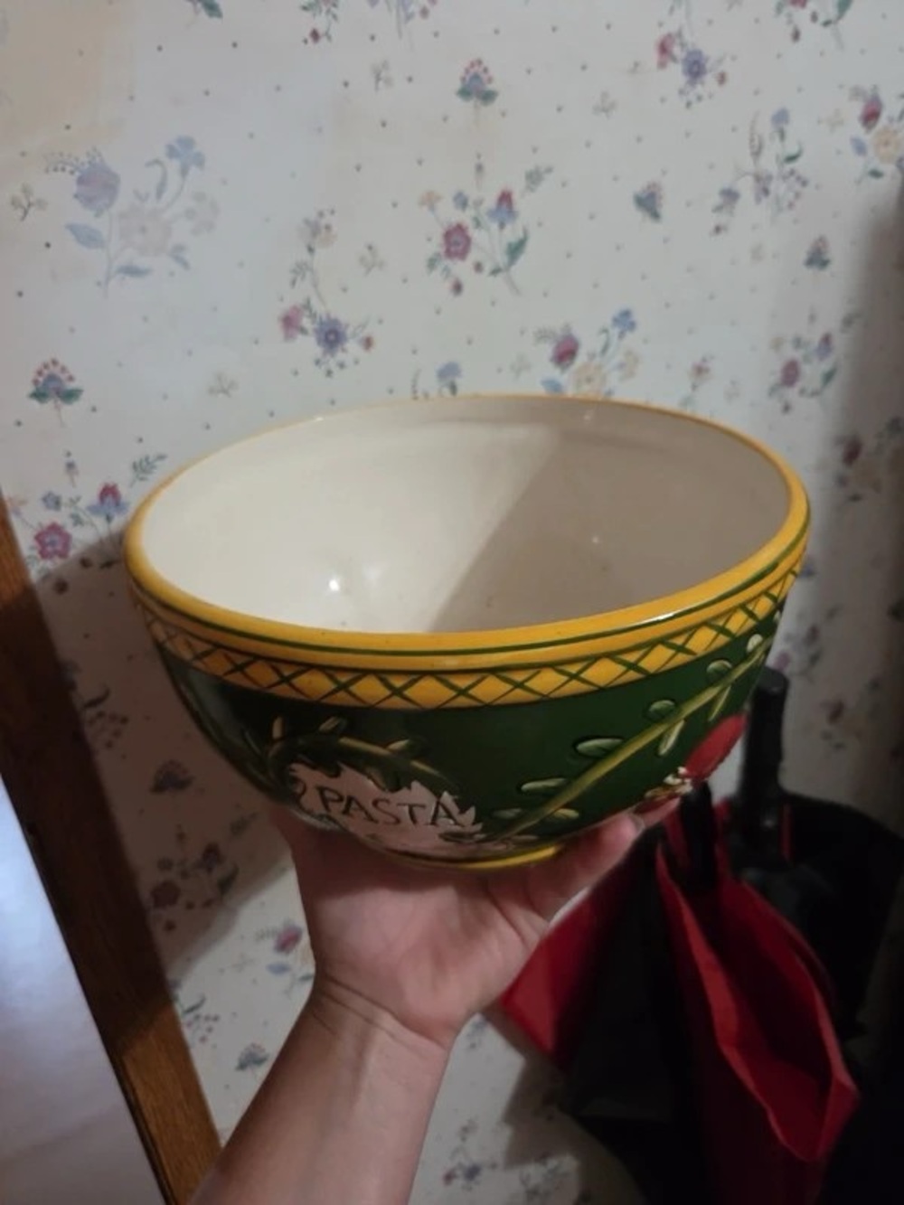 Green and Yellow Ceramic Pasta Serving Bowl
